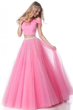 Sherri Hill - 51907 Beaded Two Piece Off-Shoulder Tulle Ballgown 11 Sherri Hill - 51907 Beaded Two Piece Off-Shoulder Tulle Ballgown