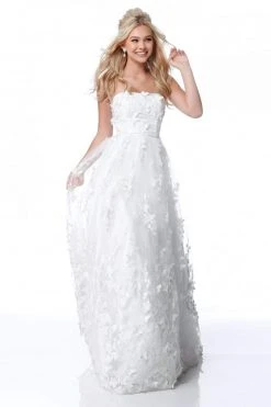 Sherri Hill - 51909 Floral Appliqued Strapless Tulle Dress