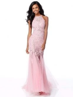 Sherri Hill - 51913 Lace Applique Halter Tulle Trumpet Dress