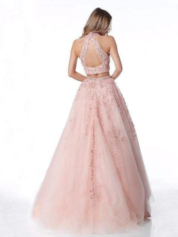 Sherri Hill - 51925 Two Piece Appliqued High Halter A Line Dress 4 Sherri Hill - 51925 Two Piece Appliqued High Halter A Line Dress