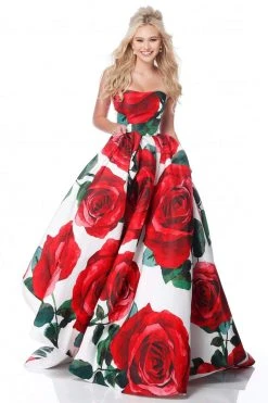 Sherri Hill - 51926 Strapless Floral Print Ballgown With Train