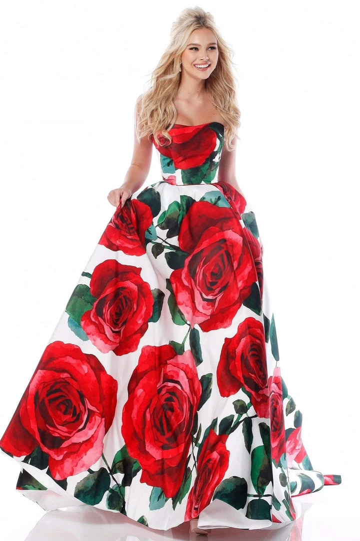 Sherri Hill - 51926 Strapless Floral Print Ballgown With Train 6 Sherri Hill - 51926 Strapless Floral Print Ballgown With Train