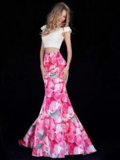 Sherri Hill - 51927 Two Piece Off-Shoulder Floral Print Mermaid Dress 8 Sherri Hill - 51927 Two Piece Off-Shoulder Floral Print Mermaid Dress