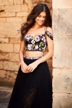 Sherri Hill - 51944 Floral Applique Off The Shoulder Two-Piece Dress