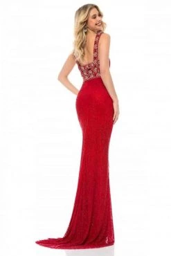 Sherri Hill - 51950 Beaded Square Neck Sheath Dress With Train