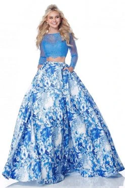 Sherri Hill - 51961 Two Piece Lace Long Sleeve Bateau Ballgown