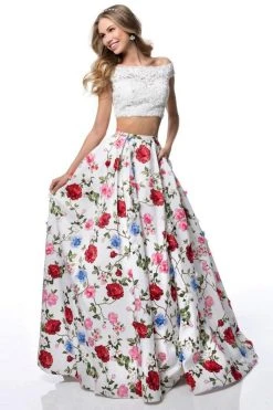 Sherri Hill - 51964 Two Piece Lace Bateau Floral Print Ballgown