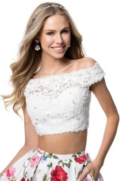 Sherri Hill - 51964 Two Piece Lace Bateau Floral Print Ballgown