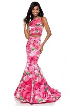 Sherri Hill - 52000 Two Piece Halter Floral Print Mermaid Dress