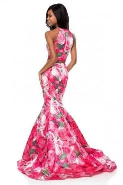 Sherri Hill - 52000 Two Piece Halter Floral Print Mermaid Dress