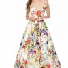 Sherri Hill - 52004 Off-Shoulder Satin Floral Print Ballgown