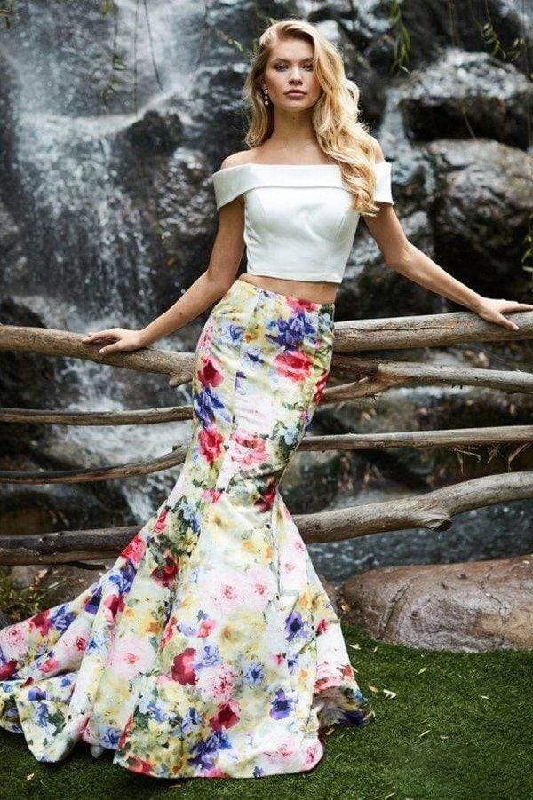 Sherri Hill - 52005 Two Piece Satin Floral Print Mermaid Dress 5 Sherri Hill - 52005 Two Piece Satin Floral Print Mermaid Dress