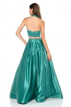 Sherri Hill - 52023 Two-Piece Pleated Bodice Halter Satin Dress