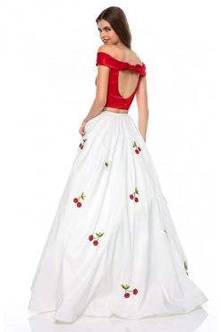 Sherri Hill - 52030 Cap Sleeve Satin Cherry Print Ballgown