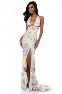 Sherri Hill - 52032 Beaded Deep Halter V-neck Dress With Open Back 14 Sherri Hill - 52032 Beaded Deep Halter V-neck Dress With Open Back