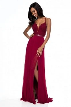 Sherri Hill - 52034 Lace Deep V-neck Chiffon Sheath Dress 18 Sherri Hill - 52034 Lace Deep V-neck Chiffon Sheath Dress