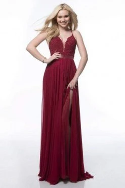 Sherri Hill - 52034 Lace Deep V-neck Chiffon Sheath Dress 17 Sherri Hill - 52034 Lace Deep V-neck Chiffon Sheath Dress