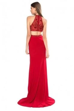 Sherri Hill - 52056 Beaded Deep Halter V-Neck Sheath Dress