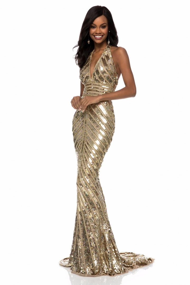 Sherri Hill - 52073 Plunging Halter Allover Sequined Dress 7 Sherri Hill - 52073 Plunging Halter Allover Sequined Dress