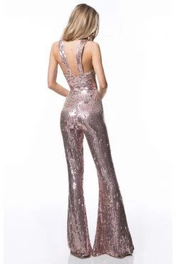 Sherri Hill - 52082 Crisscross Halter Beaded Jumpsuit