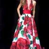 Sherri Hill - 52084 Deep Halter V-Neck Taffeta Ballgown