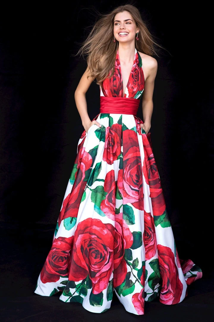 Sherri Hill - 52084 Deep Halter V-Neck Taffeta Ballgown 3 Sherri Hill - 52084 Deep Halter V-Neck Taffeta Ballgown