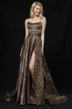 Sherri Hill - 52093 Animal Print A-line Gown With Train