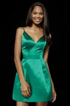 Sherri Hill - 52111 Spaghetti Straps V Neck Short Satin Dress