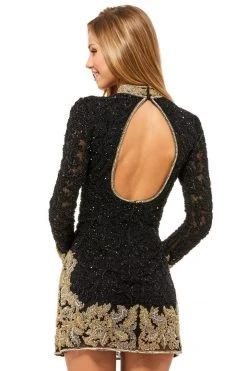 Sherri Hill - 52113 Beaded Long Sleeve Short Sheath Dress