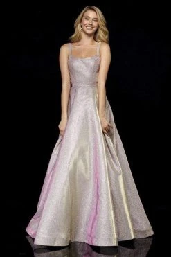 Sherri Hill - 52138 Long Square Neck Glitter A-line Dress