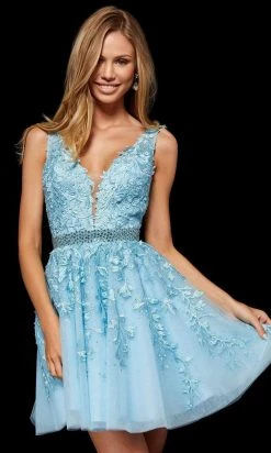 Sherri Hill - 52157 Beaded Lace Tulle V Neck A Line Short Dress 12 Sherri Hill - 52157 Beaded Lace Tulle V Neck A Line Short Dress