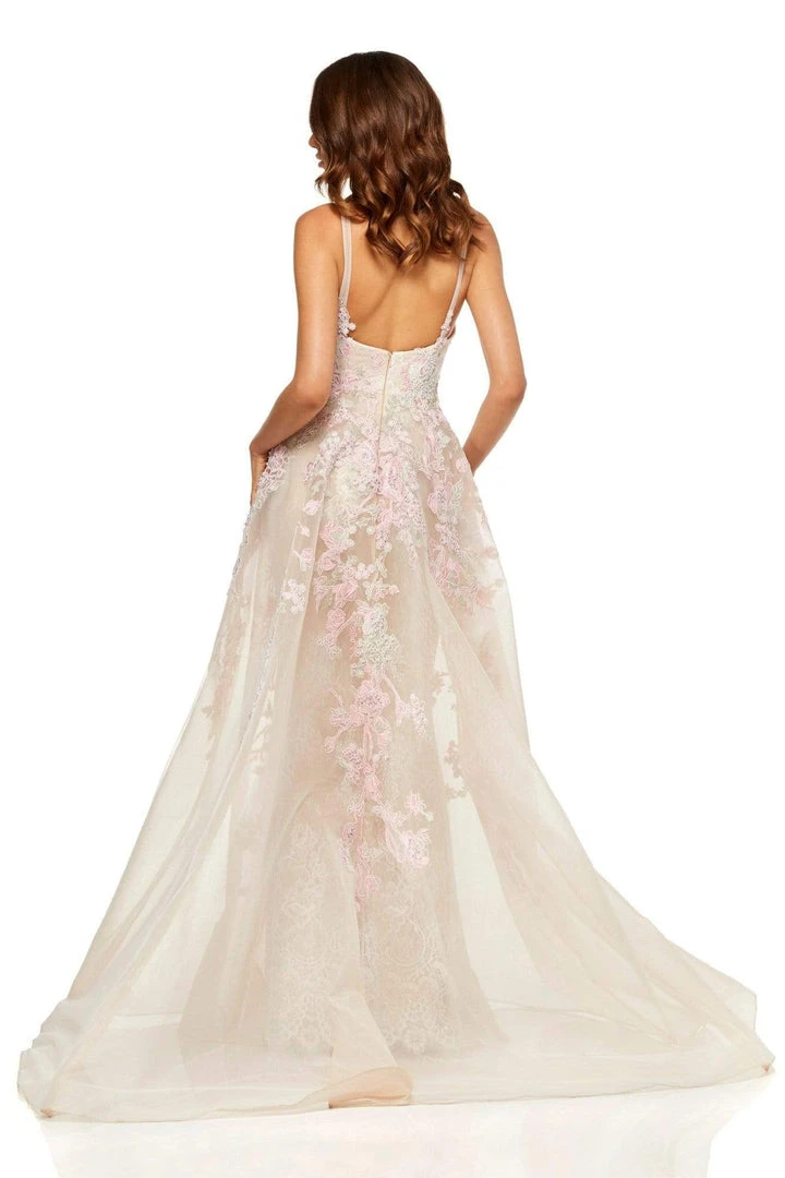 Sherri Hill - 52161 Floral Applique Bateau Dress With Overskirt 4 Sherri Hill - 52161 Floral Applique Bateau Dress With Overskirt