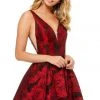 Sherri Hill - 52177 Deep V-neck Short Brocade A-line Dress 1 Sherri Hill - 52177 Deep V-neck Short Brocade A-line Dress