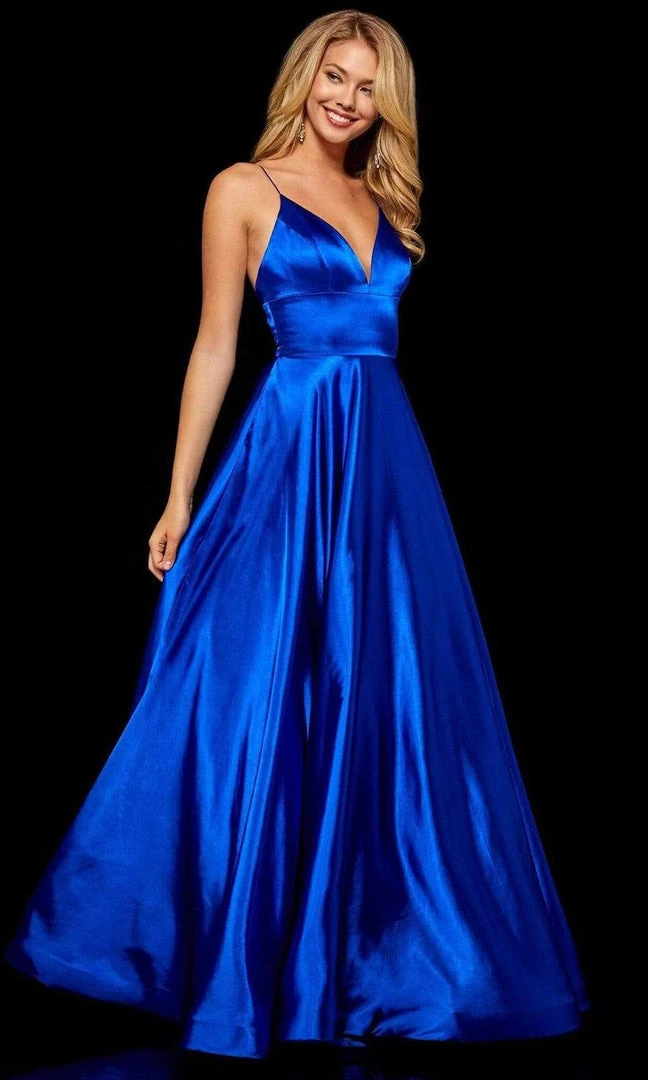 Sherri Hill - 52195 V Neck Spaghetti Straps A-Line Satin Dress 3 Sherri Hill - 52195 V Neck Spaghetti Straps A-Line Satin Dress