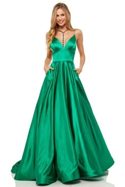 Sherri Hill - 52195 V Neck Spaghetti Straps A-Line Satin Dress 15 Sherri Hill - 52195 V Neck Spaghetti Straps A-Line Satin Dress