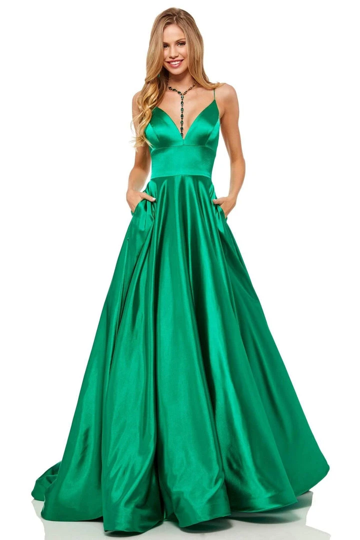 Sherri Hill - 52195 V Neck Spaghetti Straps A-Line Satin Dress 5 Sherri Hill - 52195 V Neck Spaghetti Straps A-Line Satin Dress