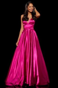 Sherri Hill - 52195 V Neck Spaghetti Straps A-Line Satin Dress 18 Sherri Hill - 52195 V Neck Spaghetti Straps A-Line Satin Dress