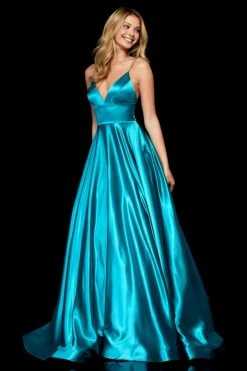 Sherri Hill - 52195 V Neck Spaghetti Straps A-Line Satin Dress 20 Sherri Hill - 52195 V Neck Spaghetti Straps A-Line Satin Dress