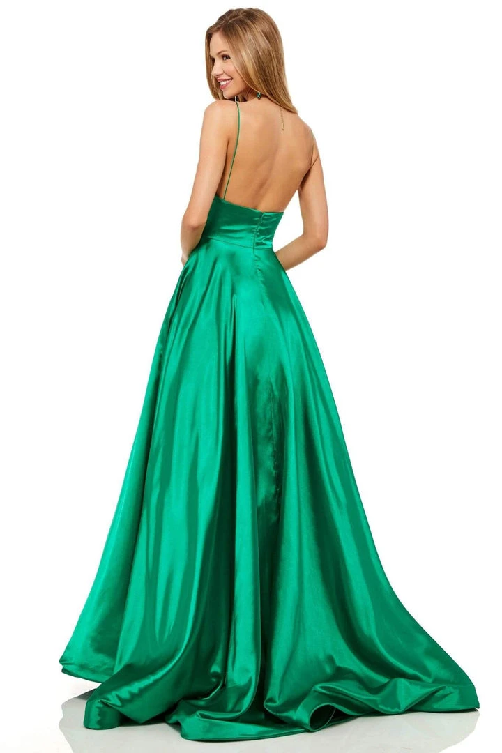 Sherri Hill - 52195 V Neck Spaghetti Straps A-Line Satin Dress 6 Sherri Hill - 52195 V Neck Spaghetti Straps A-Line Satin Dress