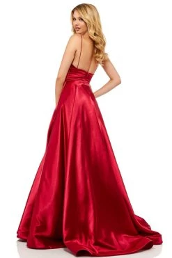 Sherri Hill - 52195 V Neck Spaghetti Straps A-Line Satin Dress 23 Sherri Hill - 52195 V Neck Spaghetti Straps A-Line Satin Dress
