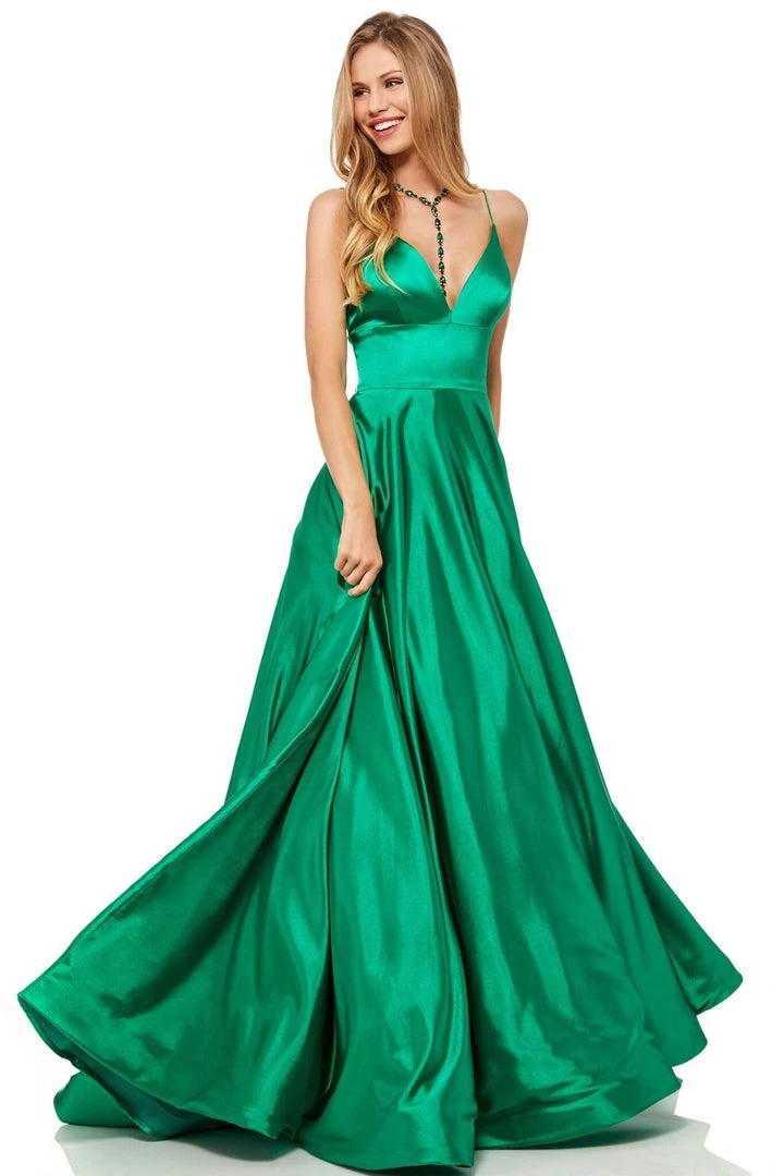 Sherri Hill - 52195 V Neck Spaghetti Straps A-Line Satin Dress 7 Sherri Hill - 52195 V Neck Spaghetti Straps A-Line Satin Dress