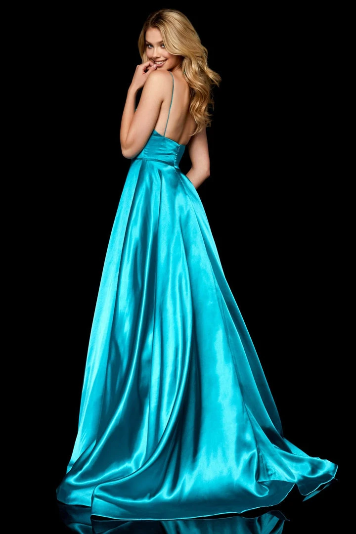 Sherri Hill - 52195 V Neck Spaghetti Straps A-Line Satin Dress 11 Sherri Hill - 52195 V Neck Spaghetti Straps A-Line Satin Dress