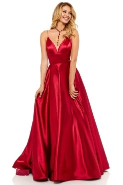 Sherri Hill - 52195 V Neck Spaghetti Straps A-Line Satin Dress 22 Sherri Hill - 52195 V Neck Spaghetti Straps A-Line Satin Dress