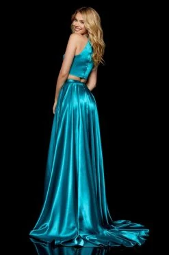Sherri Hill - 52230 Two Piece Halter Charmeuse A Line Dress 14 Sherri Hill - 52230 Two Piece Halter Charmeuse A Line Dress