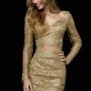 Sherri Hill - 52243 Metallic Lace Two Piece Long Sleeves Dress 1 Sherri Hill - 52243 Metallic Lace Two Piece Long Sleeves Dress