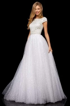 Sherri Hill - 52276 Beaded Cap Sleeve Bateau Tulle Ballgown