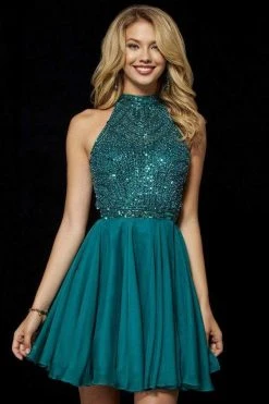 Sherri Hill - 52281 Short Beaded High Halter Chiffon A-line Dress