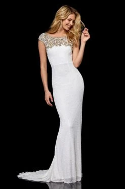 Sherri Hill - 52308 Cap Sleeves Beaded Trumpet Dress