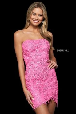 Sherri Hill - 52339 Strapless Applique Straight Fitted Dress
