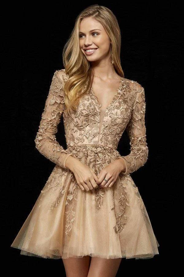 Sherri Hill - 52343 Lace Applique Long Sleeves A-Line Cocktail Dress 3 Sherri Hill - 52343 Lace Applique Long Sleeves A-Line Cocktail Dress